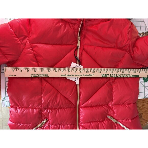 Nine West  Women L Winter Red Hooded Puffer Jacket Outerwear Gold Zippers NEW - Picture 7 of 14